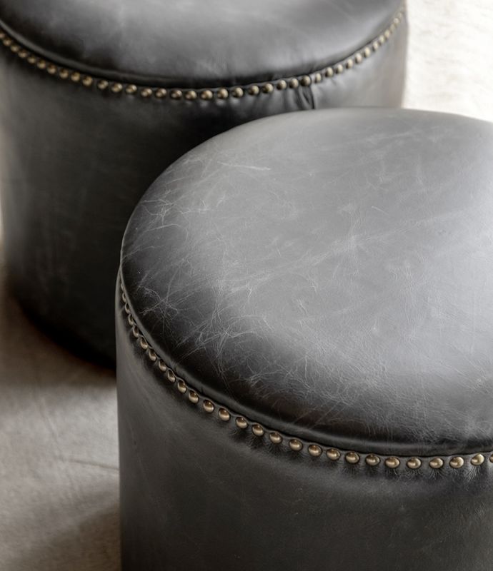 Nice Ottoman Vintage Black Skinn - Artwood
