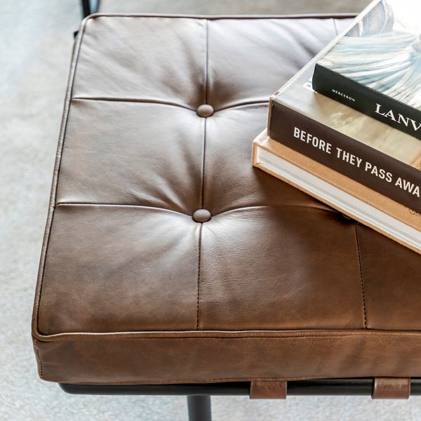 Princetown Chocolate Brown Skinn Benk - Artwood